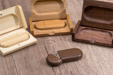 wooden usb flash drive on desk