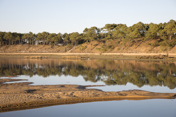 dusk on lagoon at nature reserve Casse de la Belle Henriette after sea went over the dike after the storm Xynthia in February 2010