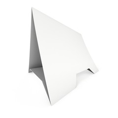 Blank paper tent card. 3d render illustration isolated. Table card mock up on white background.