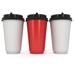 Disposable coffee cups. Blank paper mug. 3d render isolated on white background