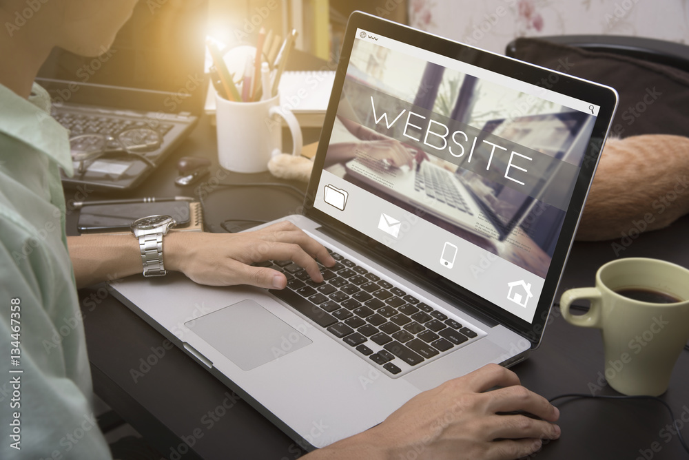 Fototapete business women using computer laptop with operating system access connection interface concept.