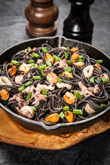 Black spaghetti with seafood