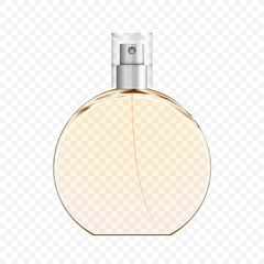 Realistic Transparent Perfume Bottle, Glass vial, vector illustration