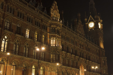 Fototapeta na wymiar View of the Victorian Gothic facade of London St Pancras International, Camden, London