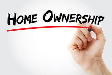 Hand writing Home ownership with marker, concept background