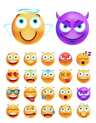 Set of Cute Emoticons on White Background. Isolated Vector Illustration 