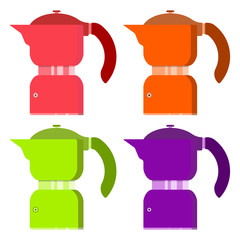 red, orange, green, violet, coffee maker, vector image, flat des
