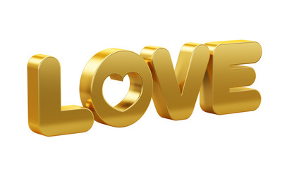 Golden word love isolated on a white background. 3d render illus