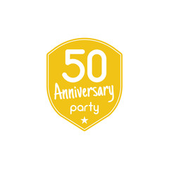 50 years anniversary party badge, sign. Emblem of 50th anniversary party in flat style. Easy to edit use your number, text. Anniversary party logo illustration isolate on white background