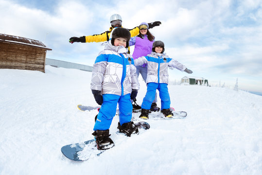 Happy family snowboarder snowboarding winter