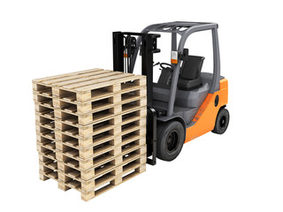 Forklift loader with pallets without shadow on white 3D