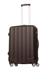 Brown plastic suitcase isolated on white background