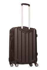 Brown plastic suitcase isolated on white background