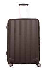 Brown plastic suitcase isolated on white background