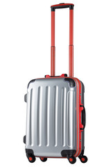 Grey plastic suitcase isolated on white background