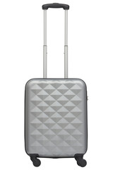Grey plastic suitcase isolated on white background