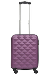 Purple plastic suitcase isolated on white background