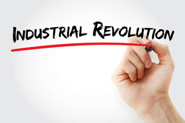 Hand writing Industrial revolution with marker, concept background