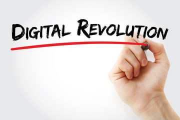 Hand writing Digital revolution with marker, concept background