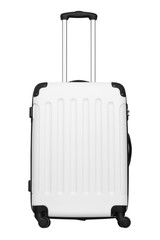 White plastic suitcase isolated on white background