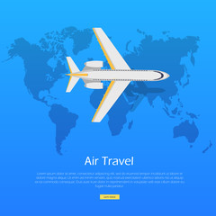 Air Travel Concept. Plane on World Map Web Banner.