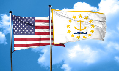 rhode island with united states flag, 3D rending, combined flags