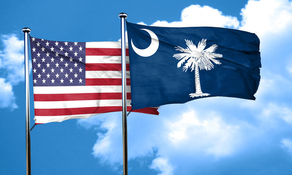 south carolina with united states flag, 3D rending, combined fla