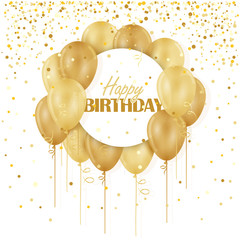 HAPPY BIRTHDAY card with gold balloons and streamers