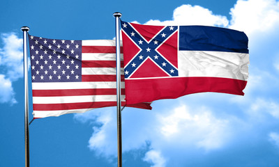 mississippi with united states flag, 3D rending, combined flags