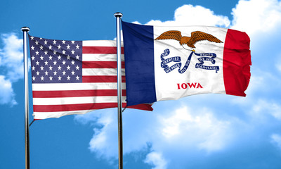 iowa with united states flag, 3D rending, combined flags