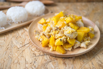 Homemade stir fried pumpkin with egg