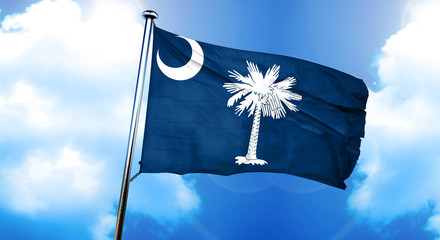 south carolina flag, 3D rendering, on a cloud background