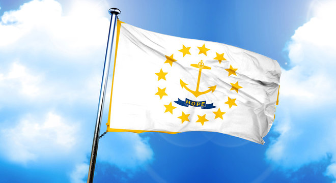 rhode island flag, 3D rendering, on a cloud background