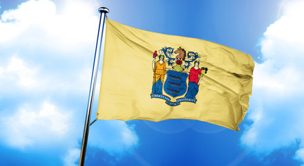 new jersey flag, 3D rendering, on a cloud background