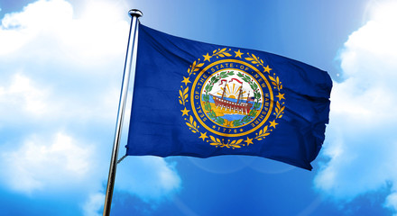 new hampshire flag, 3D rendering, on a cloud background