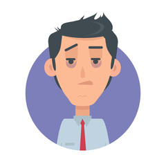 Man Avatar Web Button. Indifferent Male Emotion