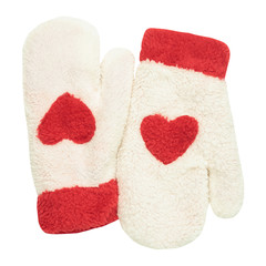 White mittens with red heart symbol