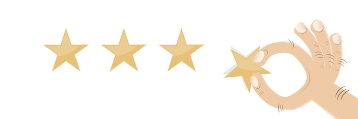 Obraz premium cartoon hand with golden rating stars
