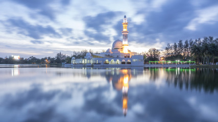 Reflections of Tengku Tengah Zaharah Mosque (floating mosque), Kuala Ibai Terengganu, Malaysia