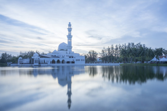 Reflections of Tengku Tengah Zaharah Mosque (floating mosque), Kuala Ibai Terengganu, Malaysia