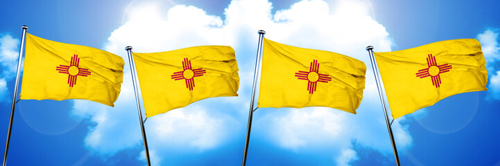new mexico flag, 3D rendering, on a cloud background