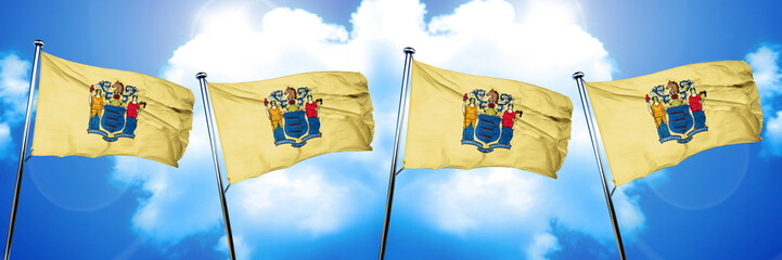 new jersey flag, 3D rendering, on a cloud background