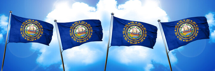 new hampshire flag, 3D rendering, on a cloud background