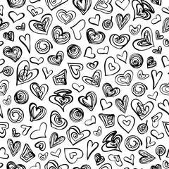 Seamless hand drawn pattern with hearts. Vector graphic illustration.