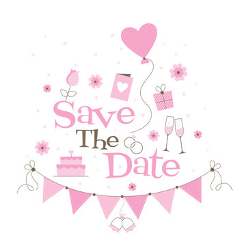 Save the Date with hearts and flowers