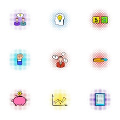 Company deal icons set, pop-art style