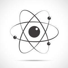 Physics science model icon, atom sign symbol on white background. Line art style. 