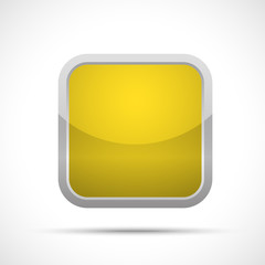 Yellow square button icon isolated on a white background. Square sticker with white border.