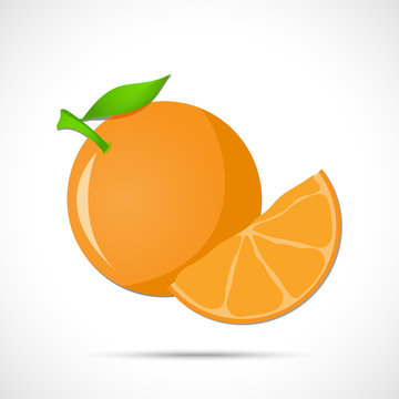 Orange, mandarin with leaf and sliced lobule. Fruit icon.
