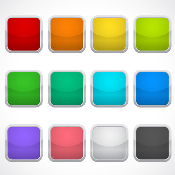 Set of blank square icons in different colors. Stickers, buttons.